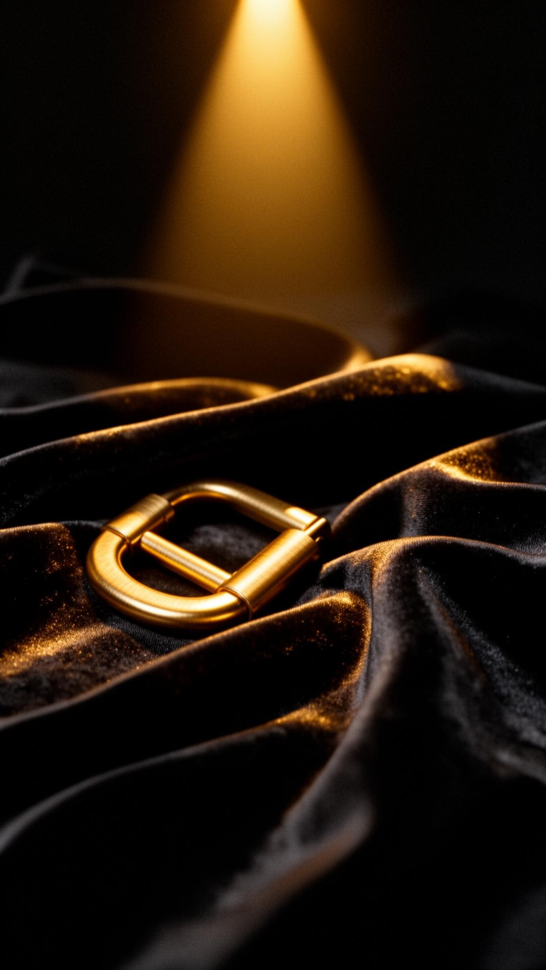 Brushed gold bag hardware on black silk — material study